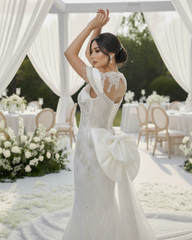 Classic Short Sleeve Wedding Dress with Sweep Train