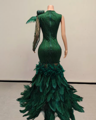 Brenda Sparkly Long Rhinestone with Feather Train Prom Dress