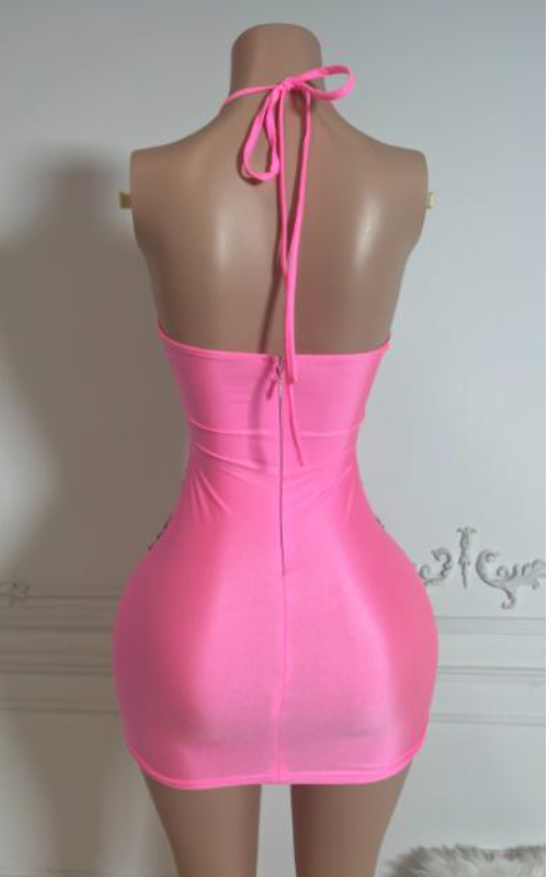 Charmie Pink Halter Luxury Beaded Birthday Dress - Ready to Ship