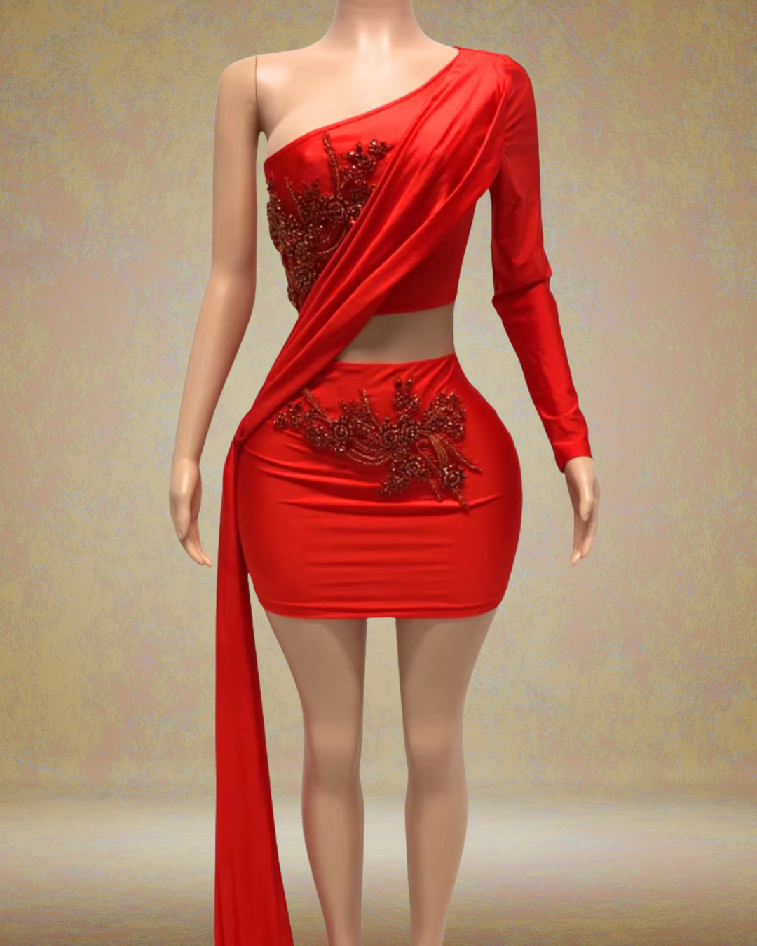 Denise One Shoulder Long Sleeve Mini Rhinestone Birthday Dress
