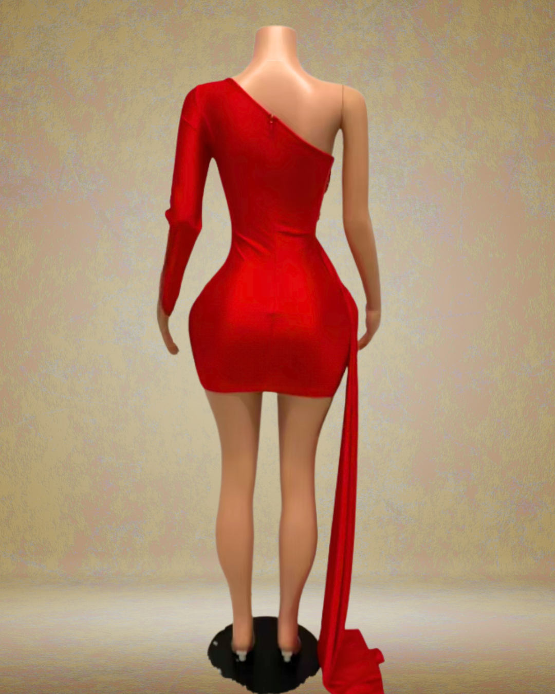 Denise One Shoulder Long Sleeve Mini Rhinestone Birthday Dress