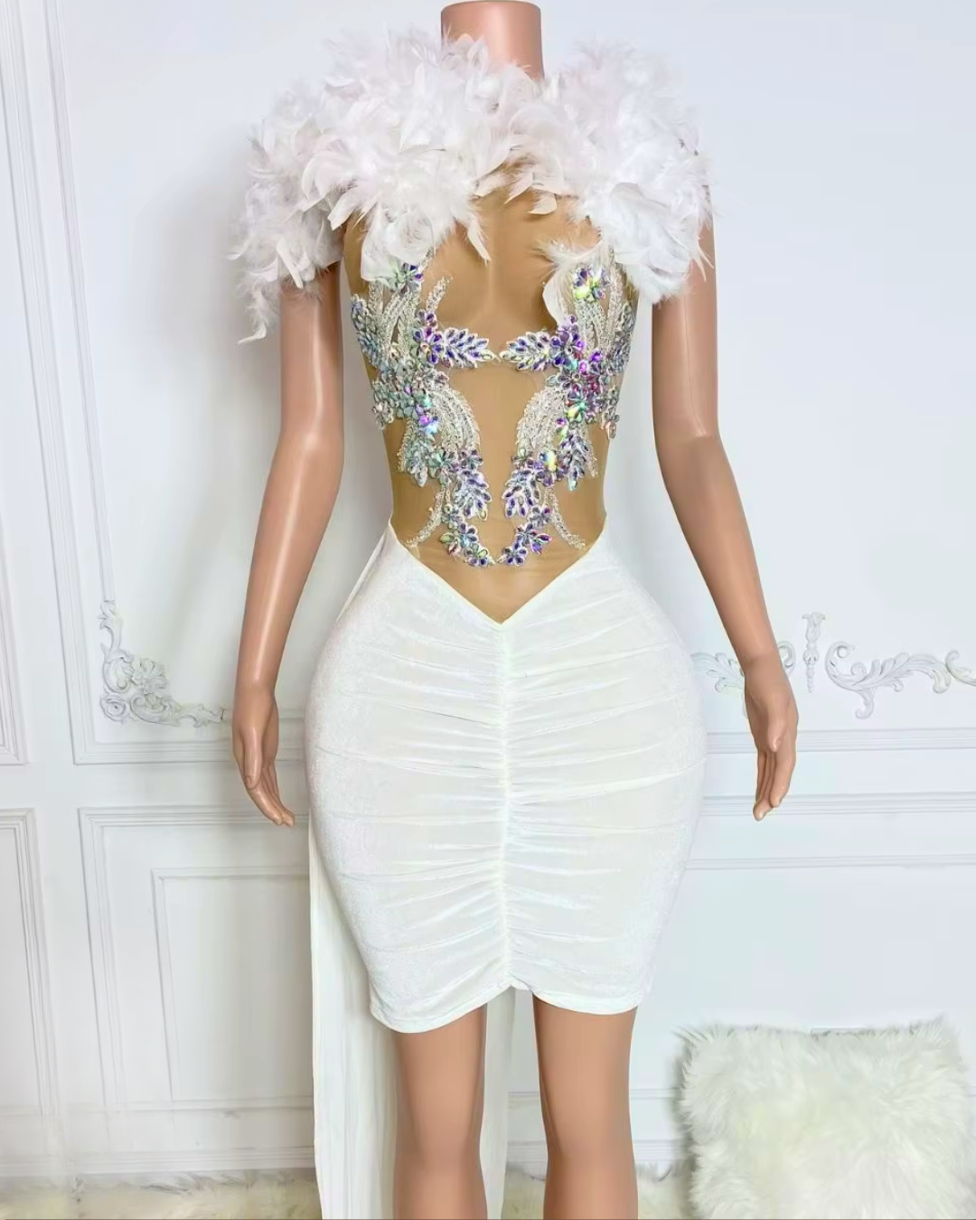 Desiree Sleeveless Feather Rhinestone Birthday Dress