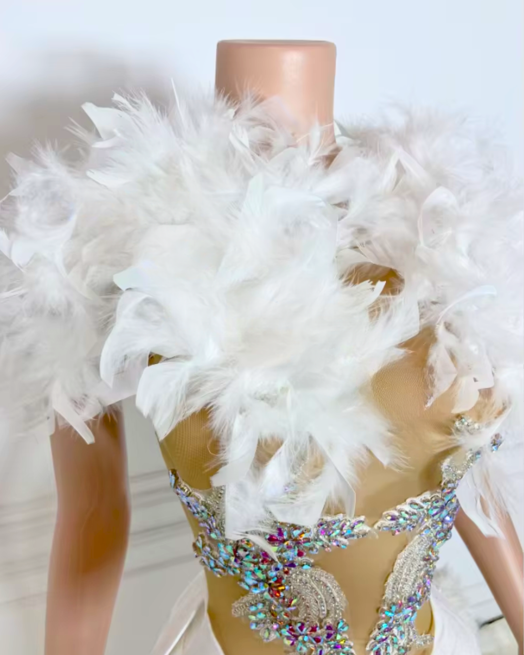 Desiree Sleeveless Feather Rhinestone Birthday Dress
