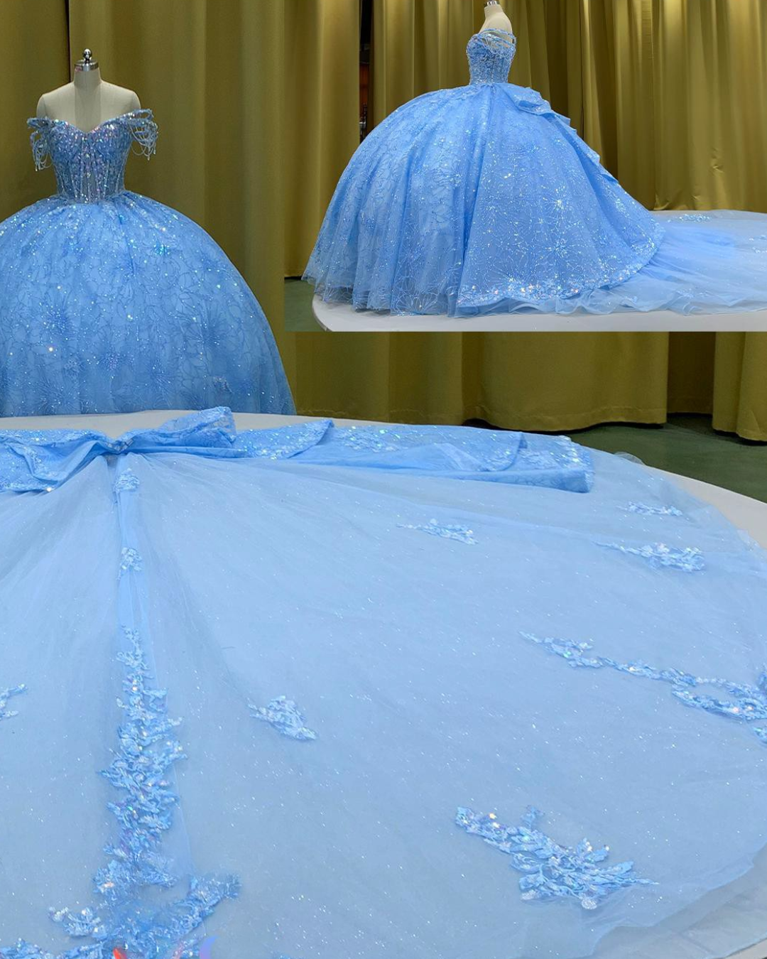 Bejeweled Off-Shoulder 3D Floral Lace Star Gown