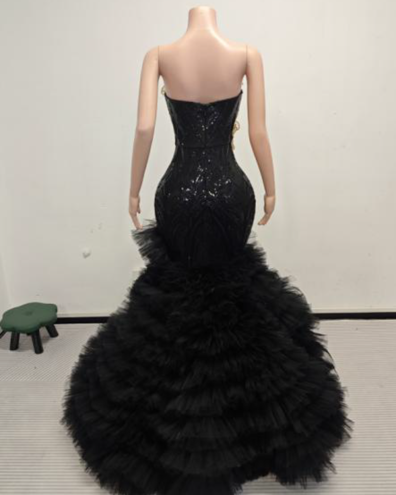 Alexis Floral Appliqué Sweetheart Prom Dress With Dramatic Ruffled Tulle- Ready to Ship