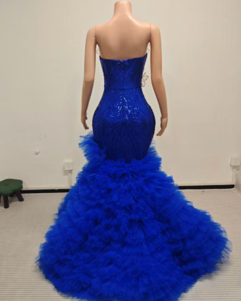 Alexis Floral Appliqué Sweetheart Prom Dress With Dramatic Ruffled Tulle- Ready to Ship