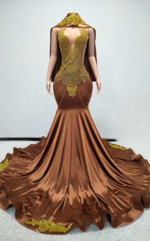 Cleo Beaded Mermaid Prom Dress w/ Detachable Beaded Cape - Ready to Ship