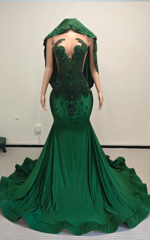Cleo Beaded Mermaid Prom Dress w/ Detachable Beaded Cape - Ready to Ship