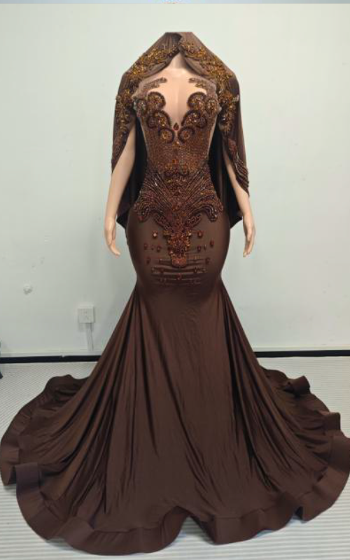 Cleo Beaded Mermaid Prom Dress w/ Detachable Beaded Cape - Ready to Ship