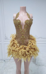 Claire Glitter Crystal Feathered Mini Birthday Dress - Ready to Ship