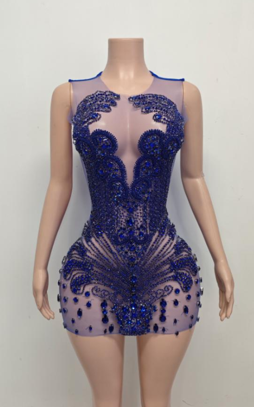 Angelique Crystal Beading See-Through Mini Birthday Dress