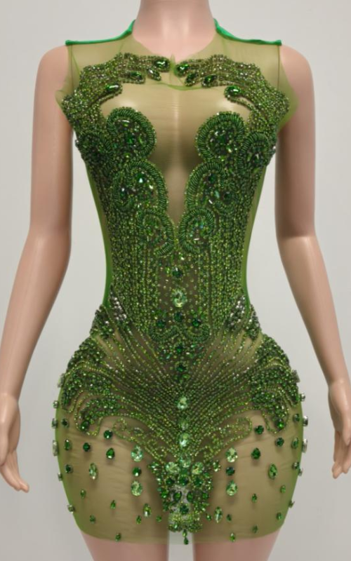 Angelique Crystal Beading See-Through Mini Birthday Dress - Ready to Ship