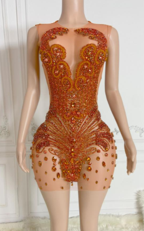 Angelique Crystal Beading See-Through Mini Birthday Dress