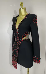 Camille Sexy Long Sleeve V-Neck Rhinestone Black Bandage Dress