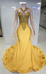Diane Yellow Rhinestone Crystal Mermaid Prom Dress