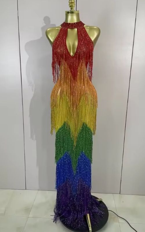 Candie Sparkly Rainbow Diamond Mesh Bodycon Long Dress