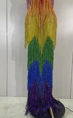 Candie Sparkly Rainbow Diamond Mesh Bodycon Long Dress