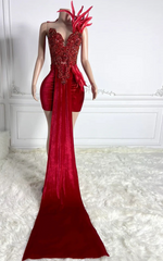 Cassandra Red Sparkly Feathered Birthday Dress - Ready to Ship