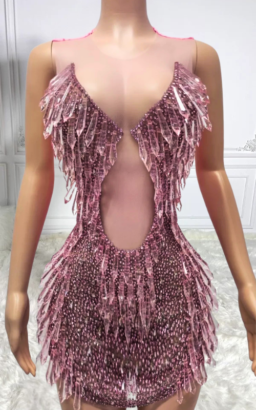 Dana Sexy Sparkly Water Drop Mesh Crystal Party Dress