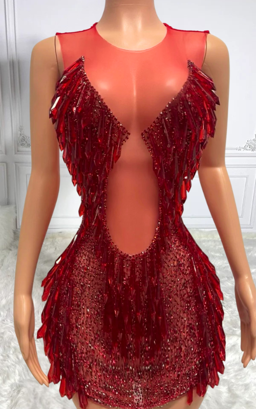 Dana Sexy Sparkly Water Drop Mesh Crystal Party Dress