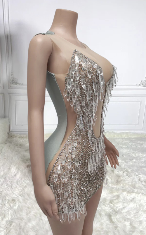 Dana Sexy Sparkly Water Drop Mesh Crystal Party Dress