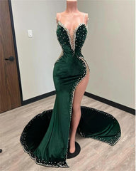 Burgundy Velvet Silver Beaded Evening Dress