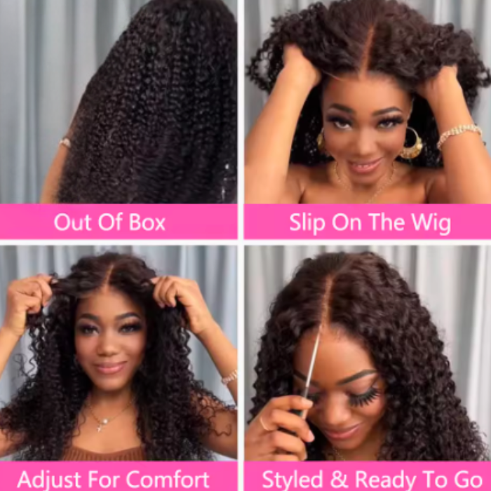 4x4 Glueless Deep Curly Wig – 26 Inch Human Hair Lace Closure Wig, Ready to Wear, Transparent Lace