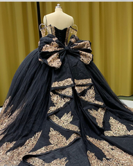 Black and Gold Sequin Appliqué Quinceañera Dress