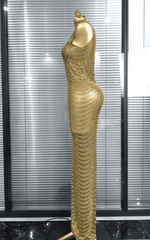 Charlene Golden Shining Rhinestone Off Shoulder Mesh Bodycon Long Dress