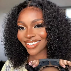 4x4 Glueless Bob Wig – 16 Inch Water Curly Human Hair Wig with Transparent Lace, Ready to Wear