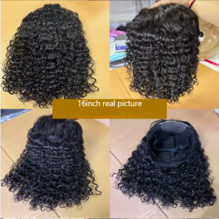 4x4 Glueless Bob Wig – 16 Inch Water Curly Human Hair Wig with Transparent Lace, Ready to Wear