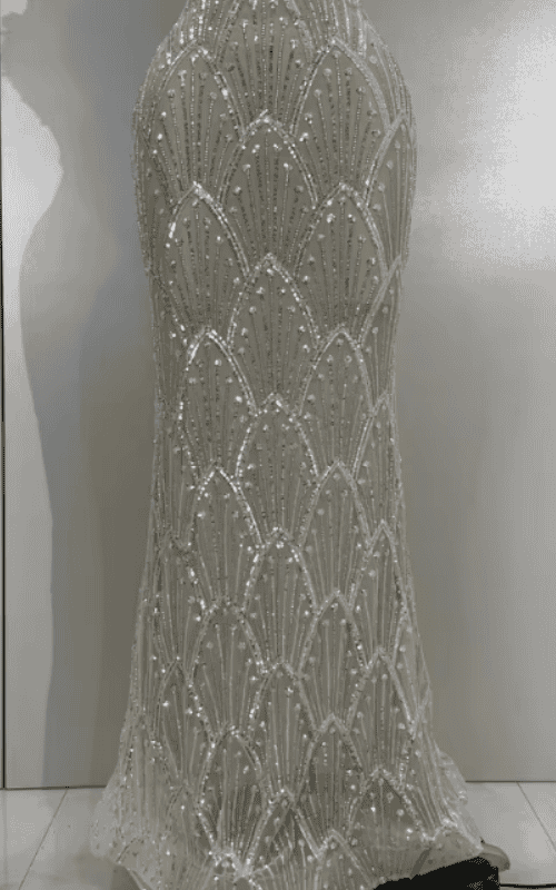 Amber Luxury Beaded Sequin Pearl Strapless Mesh Long Dress