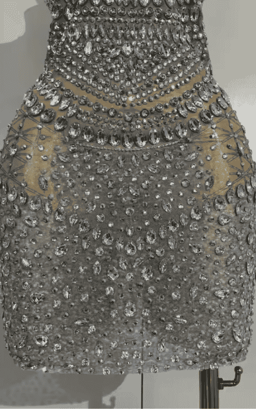 Akisha Sparkly Rhinestone Backless Sheer Mesh Bodycon Mini Dress