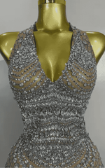 Akisha Sparkly Rhinestone Backless Sheer Mesh Bodycon Mini Dress