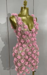 Charmelle Pink Pearl Flower Sheer Mesh Bodycon Mini Birthday Dress