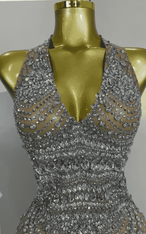 Candice Sparkly Rhinestone Backless Sheer Mesh Bodycon Mini Dress