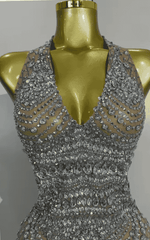 Candice Sparkly Rhinestone Backless Sheer Mesh Bodycon Mini Dress