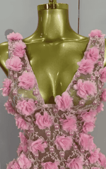 Charmelle Pink Pearl Flower Sheer Mesh Bodycon Mini Birthday Dress