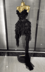 Deborah Strapless Sheer Mesh Floral Ruffle Draped Mermaid Dress