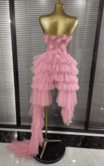 Deborah Strapless Sheer Mesh Floral Ruffle Draped Mermaid Dress