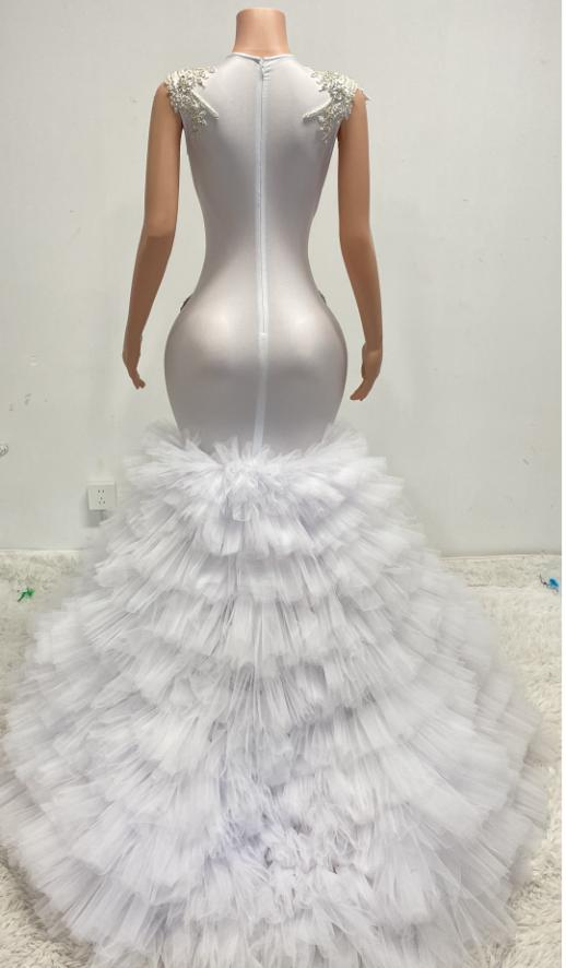 Ava Adorable Tulle Ruched Train Rhinestones Prom Dress
