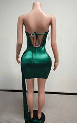 Crystal Draped Corset Dress With Elegant Side Sweep Luxury Crystal Birthday Dress