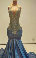 Crystal Scalloped Bodice Prom Dress With Deep V Plunge And Shimmering Metallic Train