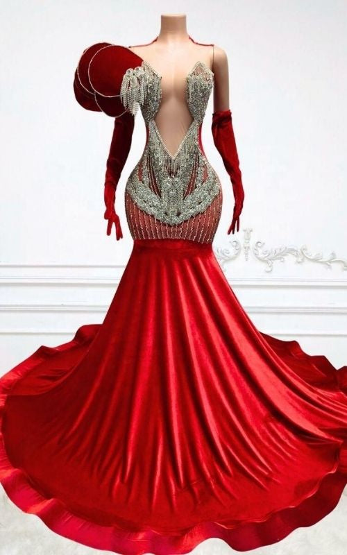 Avant Garde Petal Sleeve Prom Dress With Intricate Silver Beadwork And Deep V Plunge