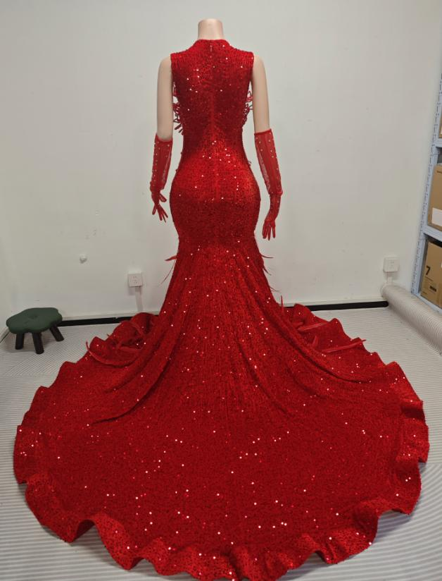 Ashanti Sexy Beaded Black Prom Dress with Gloves-Ready to Ship