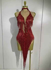 Alyson Sexy Sheer Mesh Dress with Sequins and Fringe