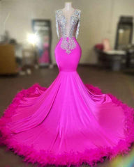 Crystal beading Fuchsia Mermaid Prom Dress