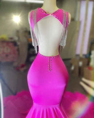 Crystal beading Fuchsia Mermaid Prom Dress