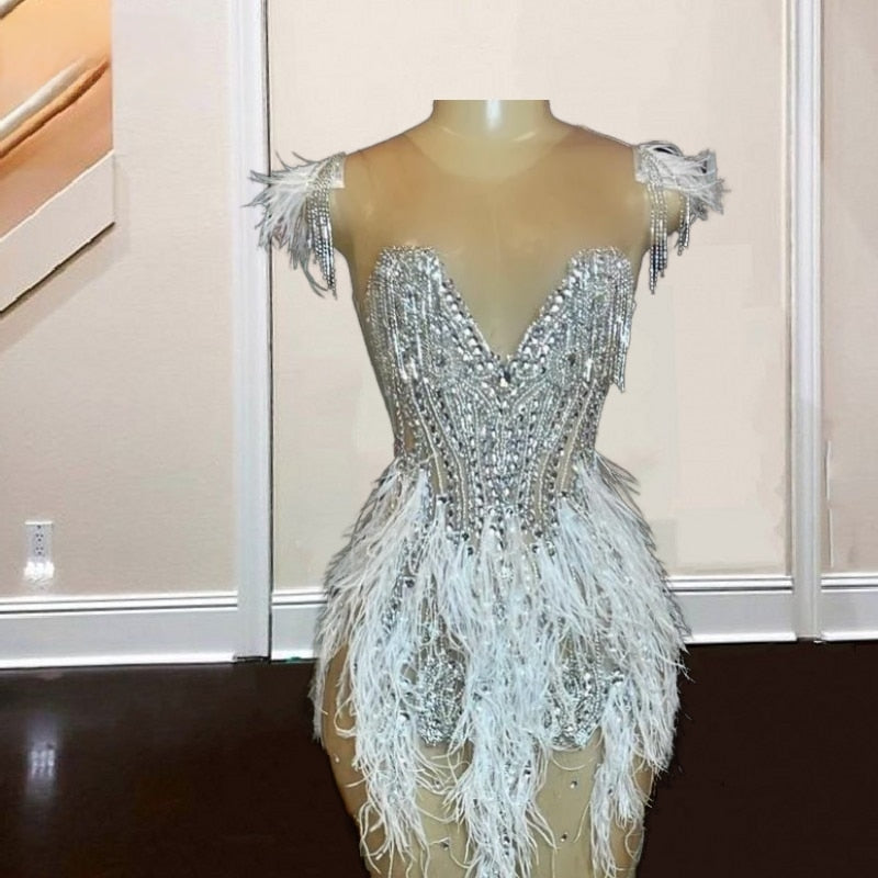 Cute Crystal Tassel Feathers Birthday Dress