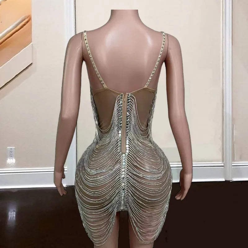 Dazzling Crystal Tassel Party Dress